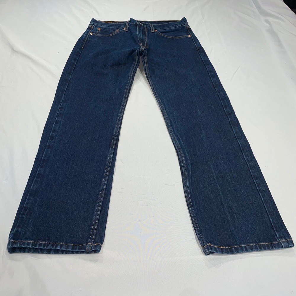 Levis 505 Regular Fit Straight Leg Dark Wash Indigo Denim Jeans Mens 32x30
